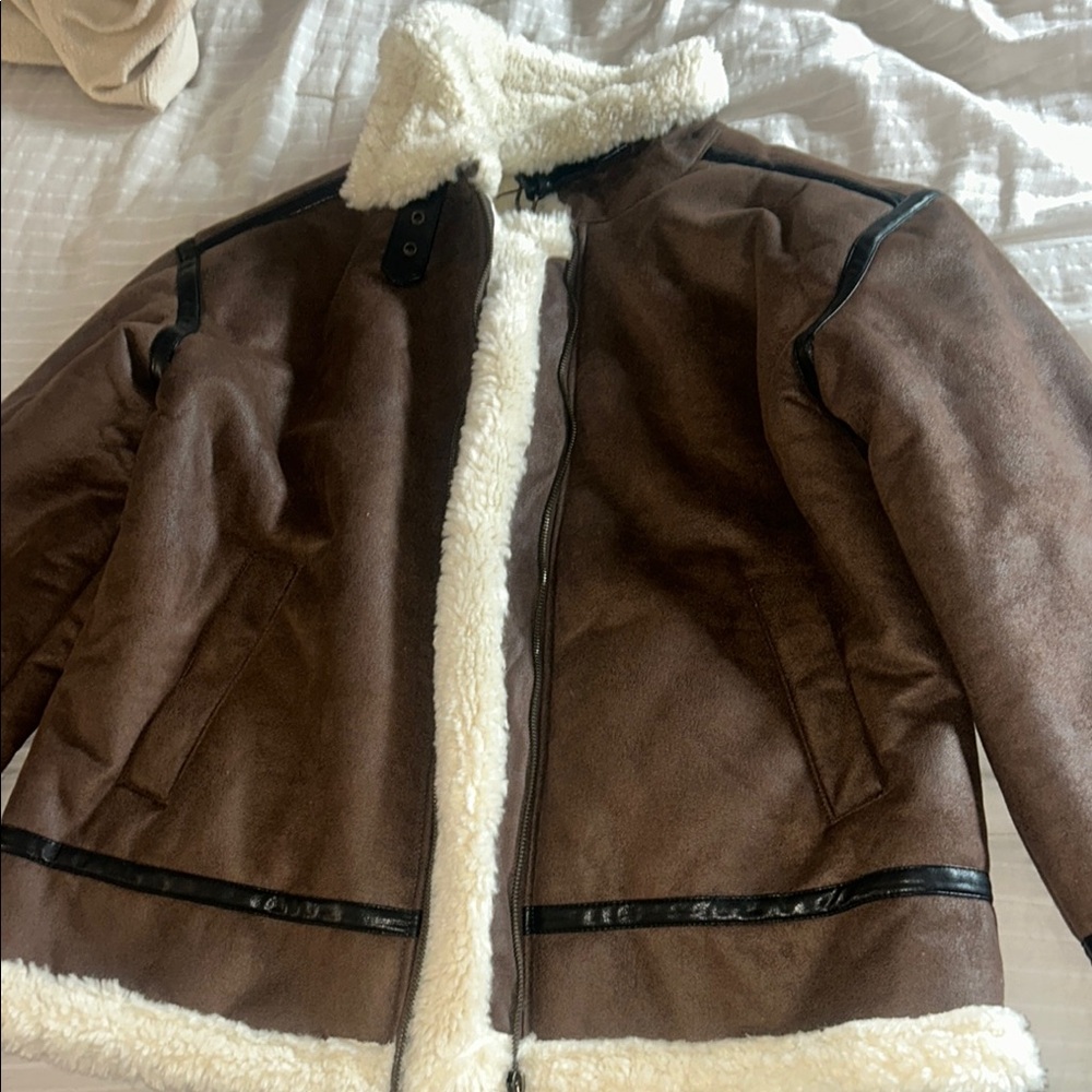 Divided Brown Teddy Jacket with Cream Trim